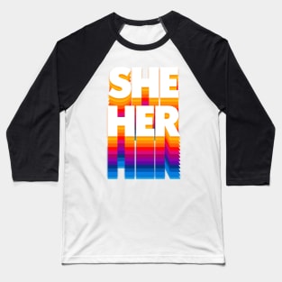 She/Her Pronoun / Retro Faded Design Baseball T-Shirt